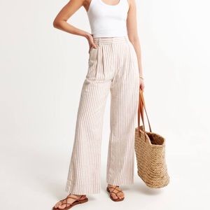 Abercrombie & Fitch Striped Wide-leg Linen Pants
